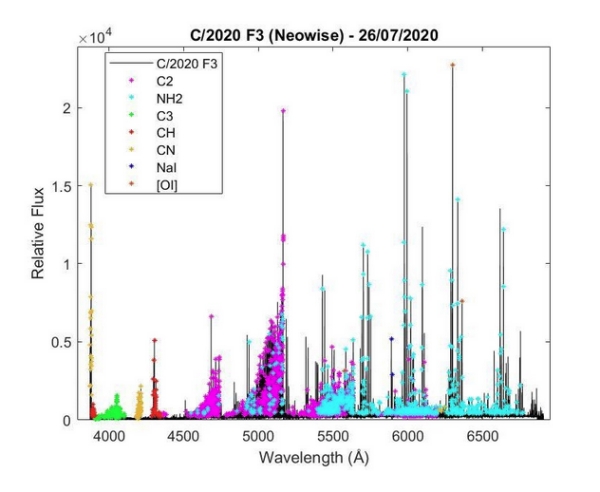 Emission lines in the spectrum of comet