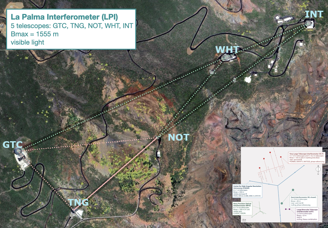 La Palma Interferometer at the ORM (Google Earth). Credits: LPI homepage